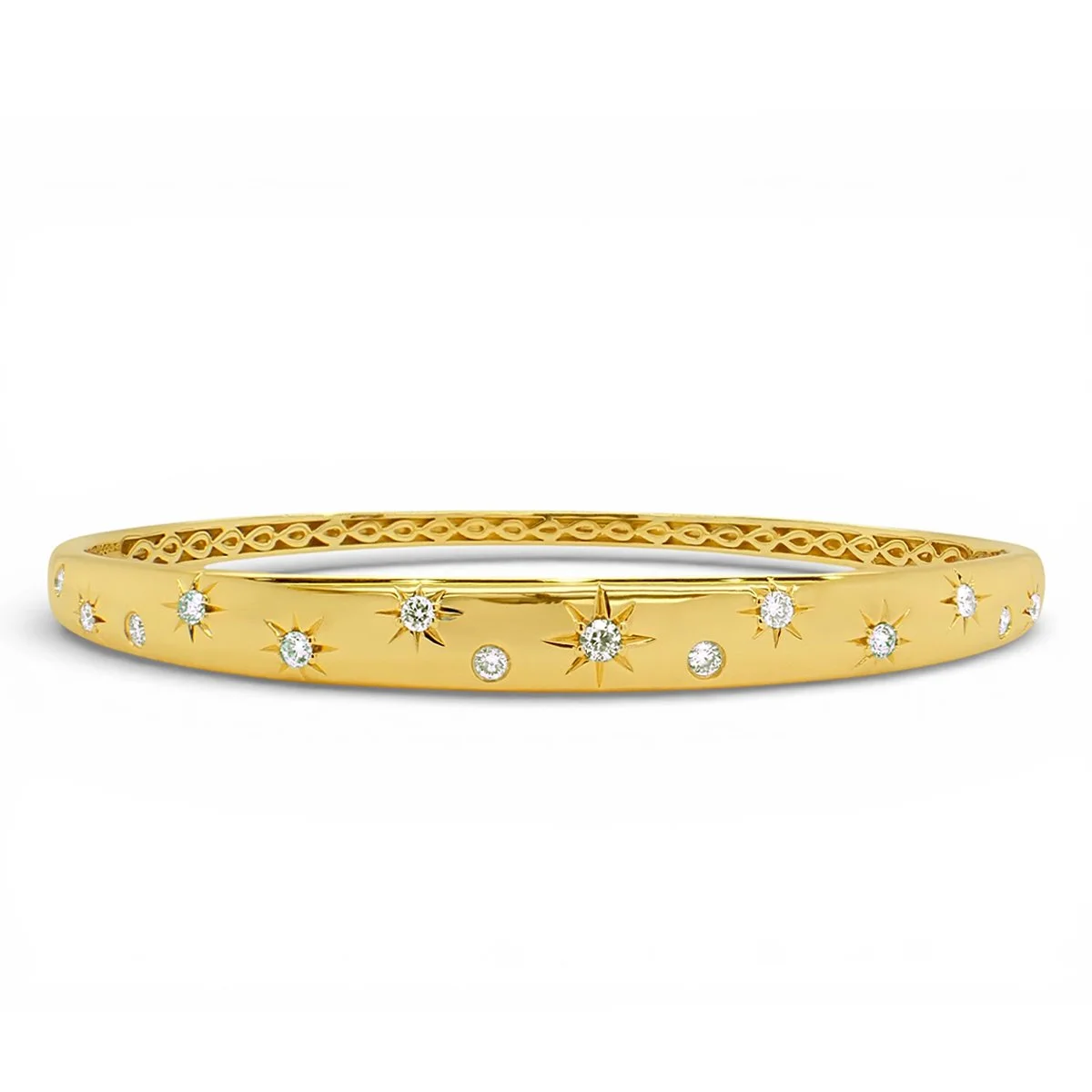 18K Yellow Gold Diamond Starburst Bangle