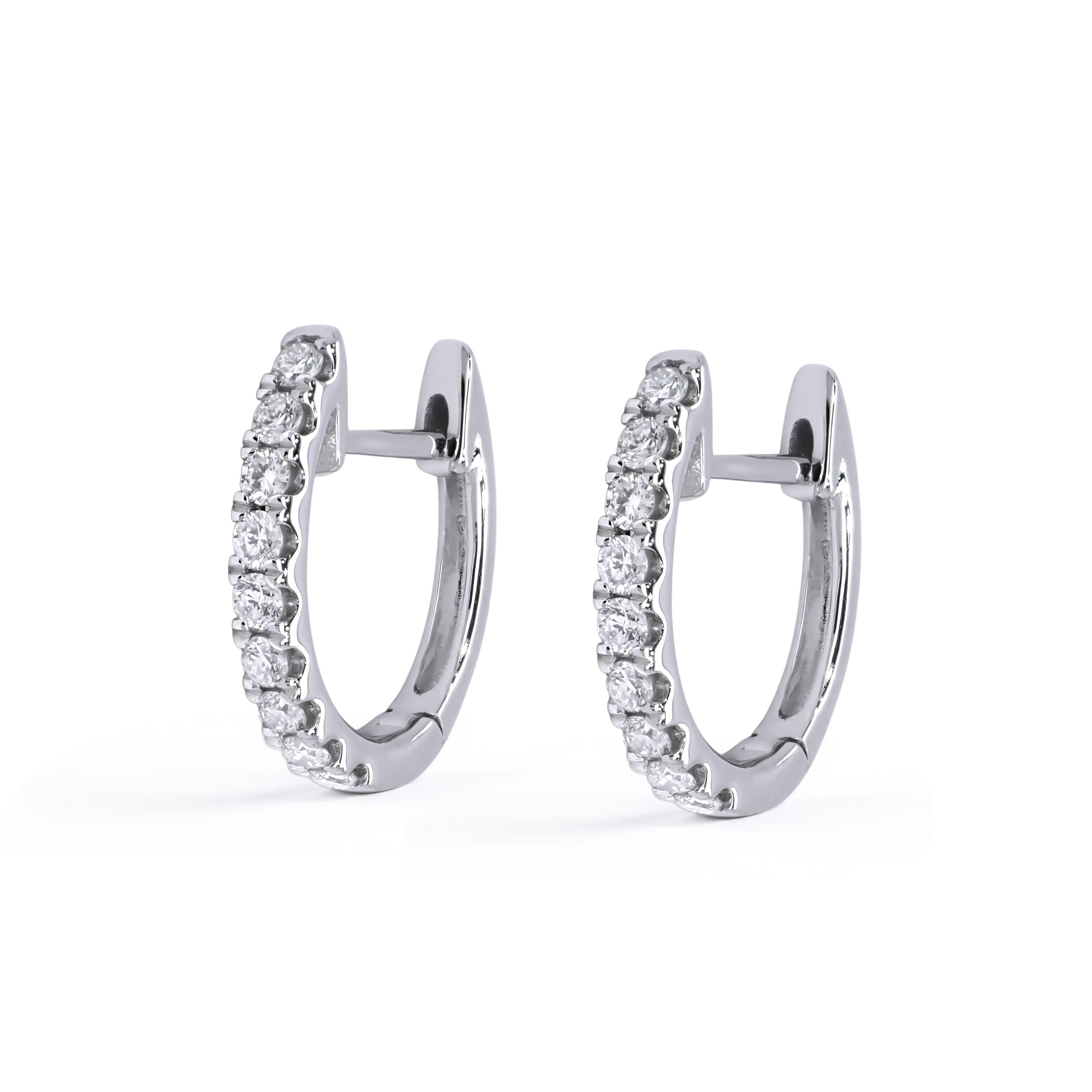18K White Gold Diamond Skinny Oval Hoop Earrings