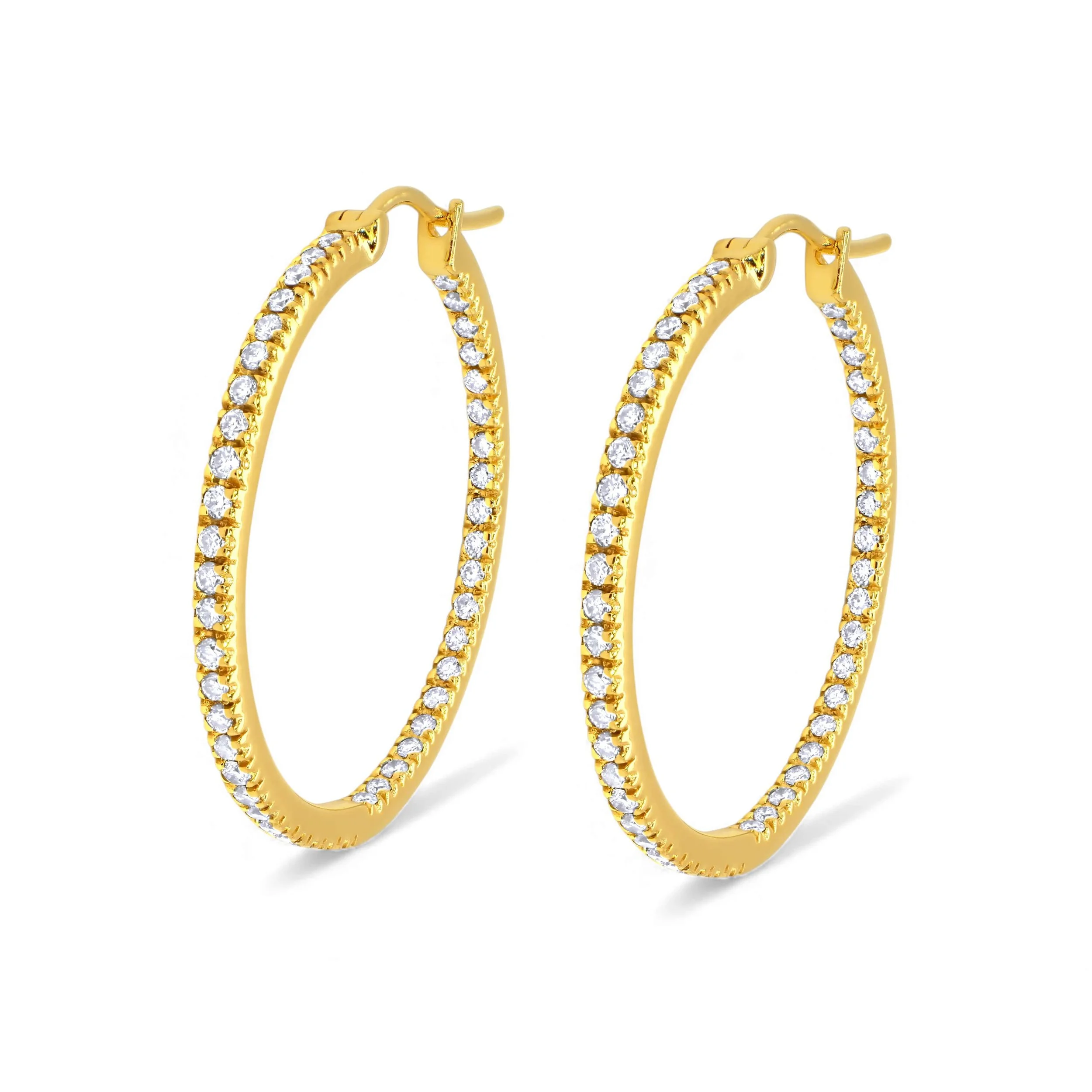 18K Yellow Gold Diamond Large Inside-Out Hoop Earrings