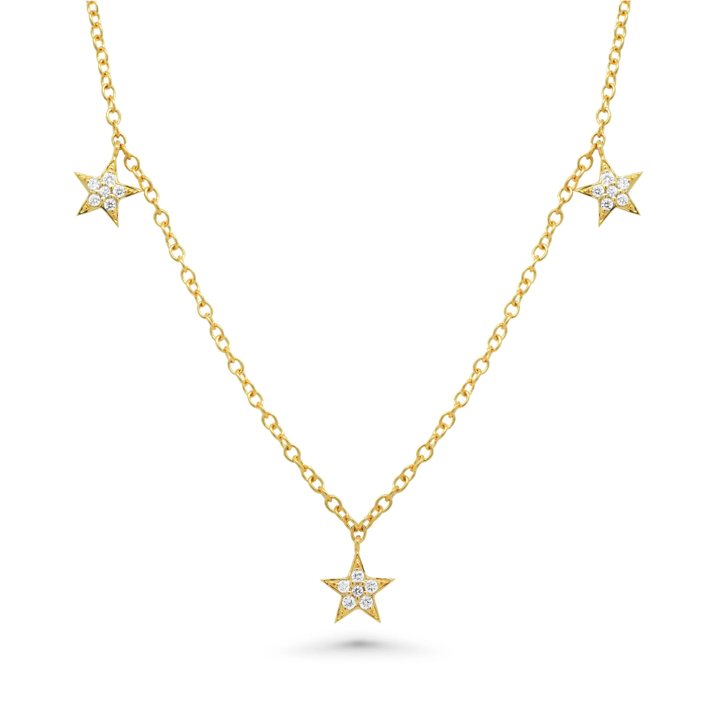 18K Yellow Gold Diamond Star Drop Charm Necklace