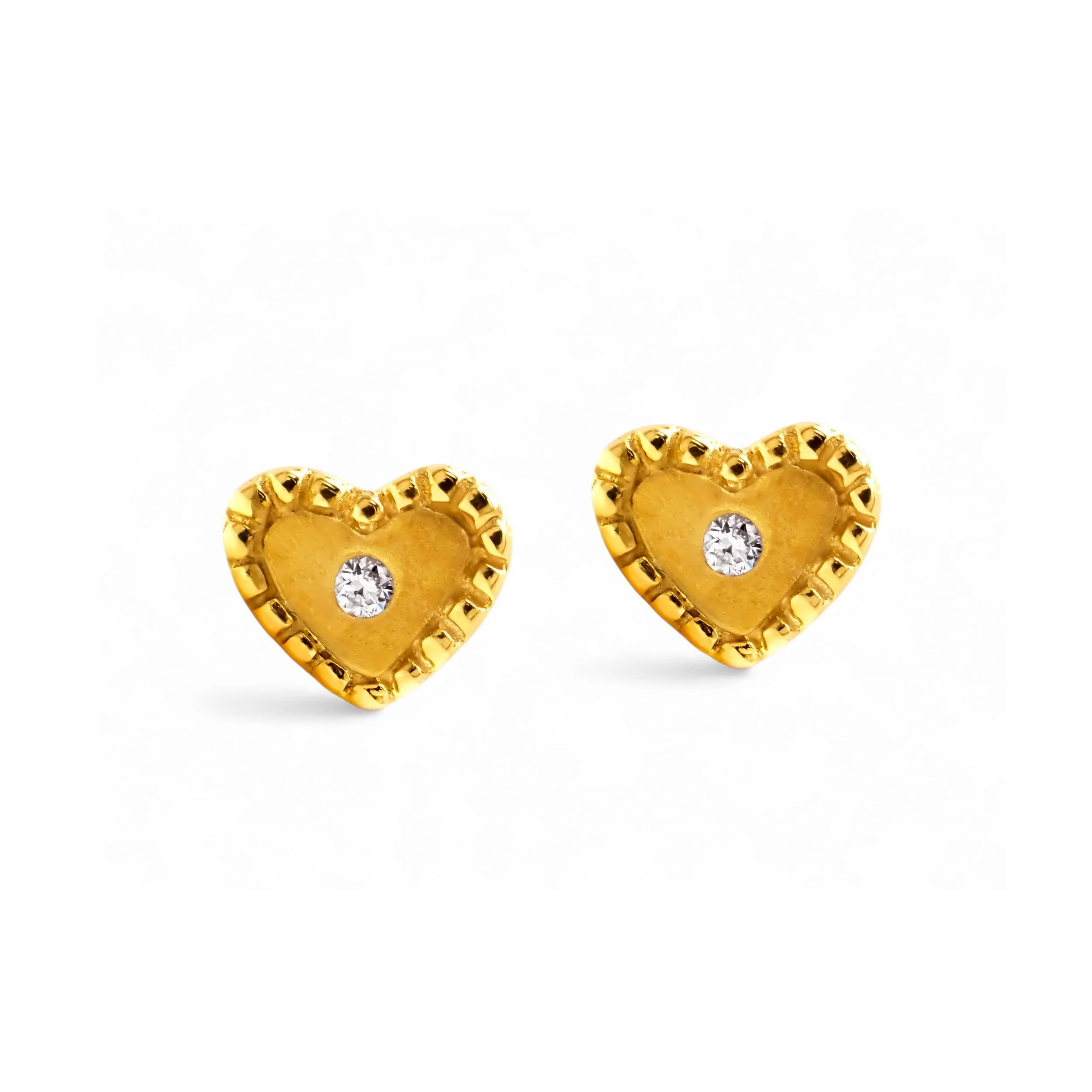 14K Yellow Gold Petite Diamond Heart Stud Earrings – Zoland Vintage