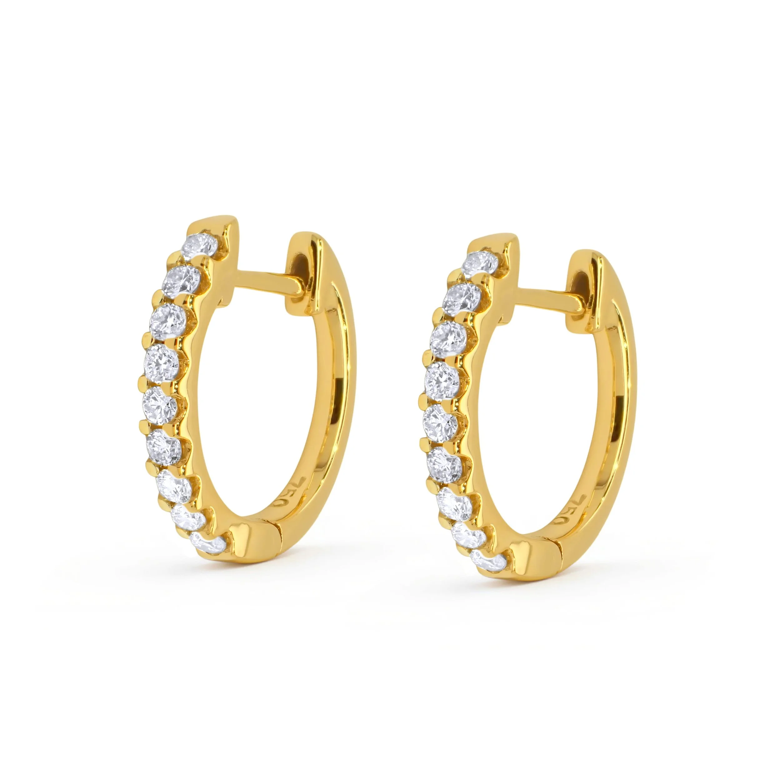 18K Yellow Gold Diamond Small Oval Hoop Earrings
