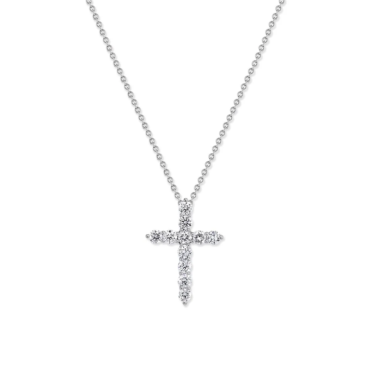 18K White Gold Diamond Cross Pendant Necklace