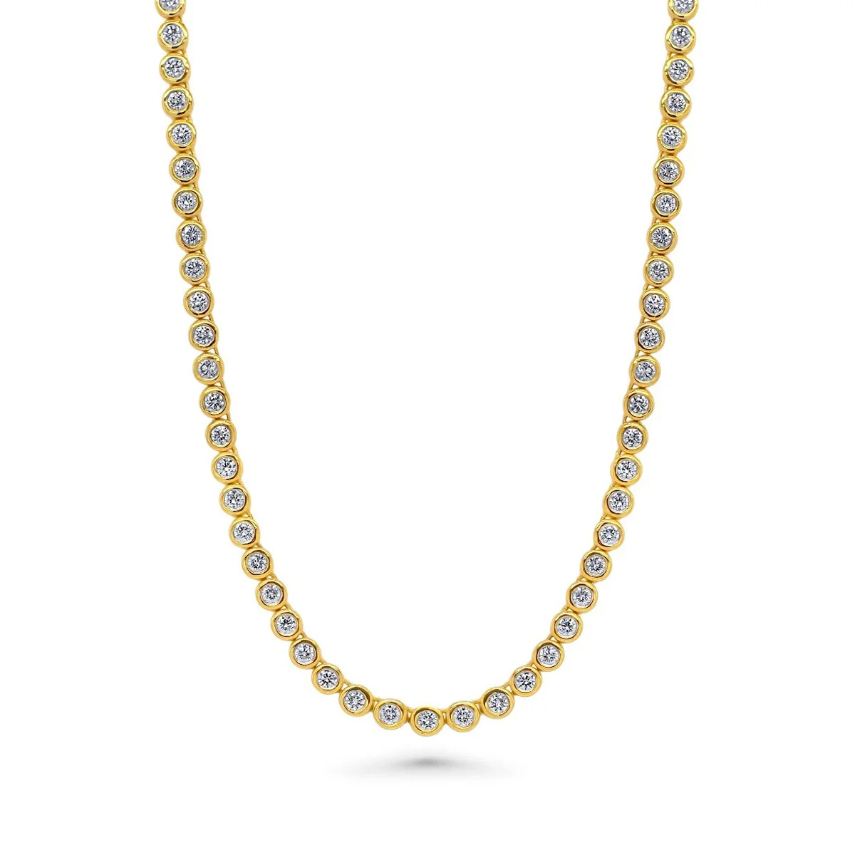 18K Yellow Gold Bezel Set Diamond Tennis Necklace