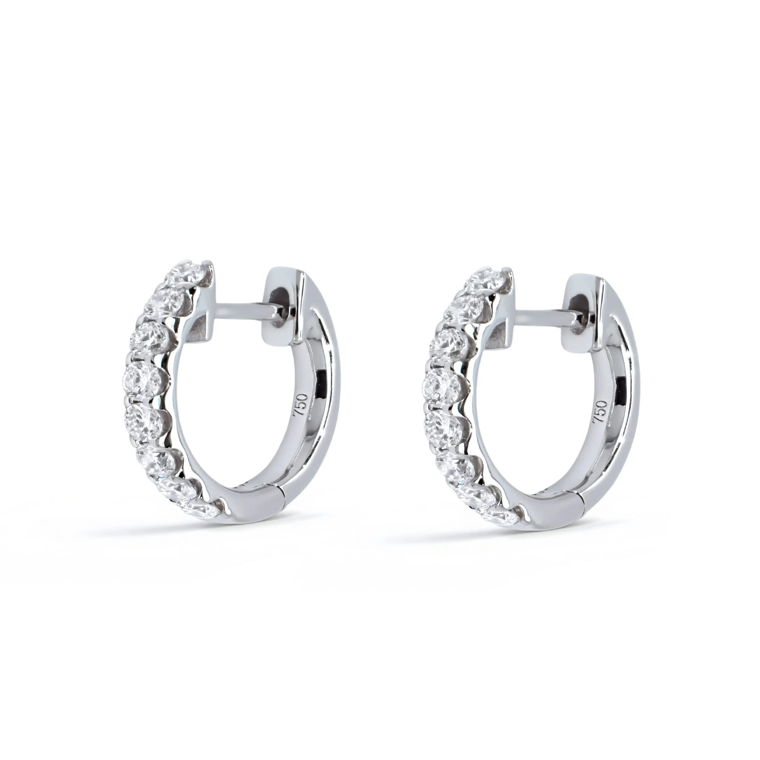 18K White Gold Diamond Small Round Hoop Earrings