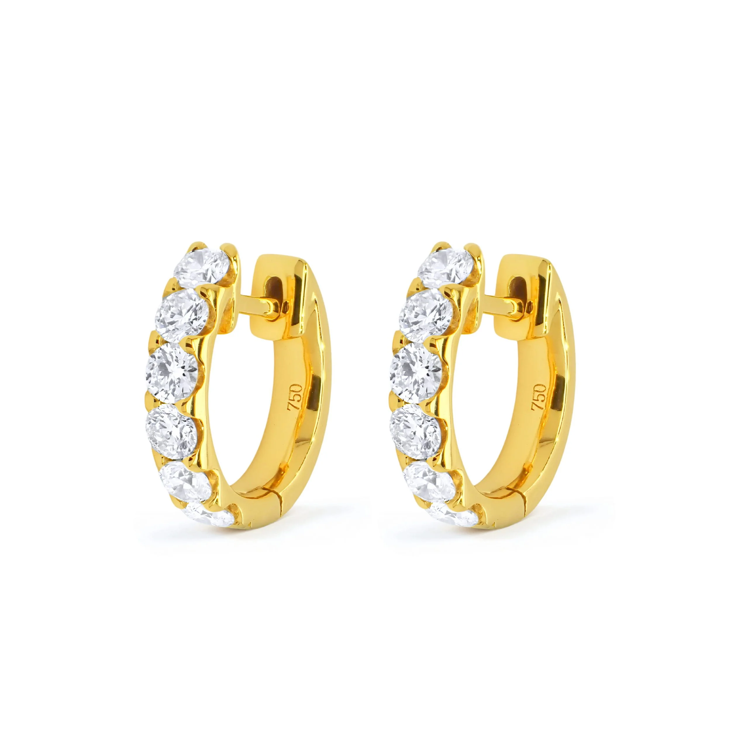18K Yellow Gold Diamond Small Wide Round Hoop Earrings