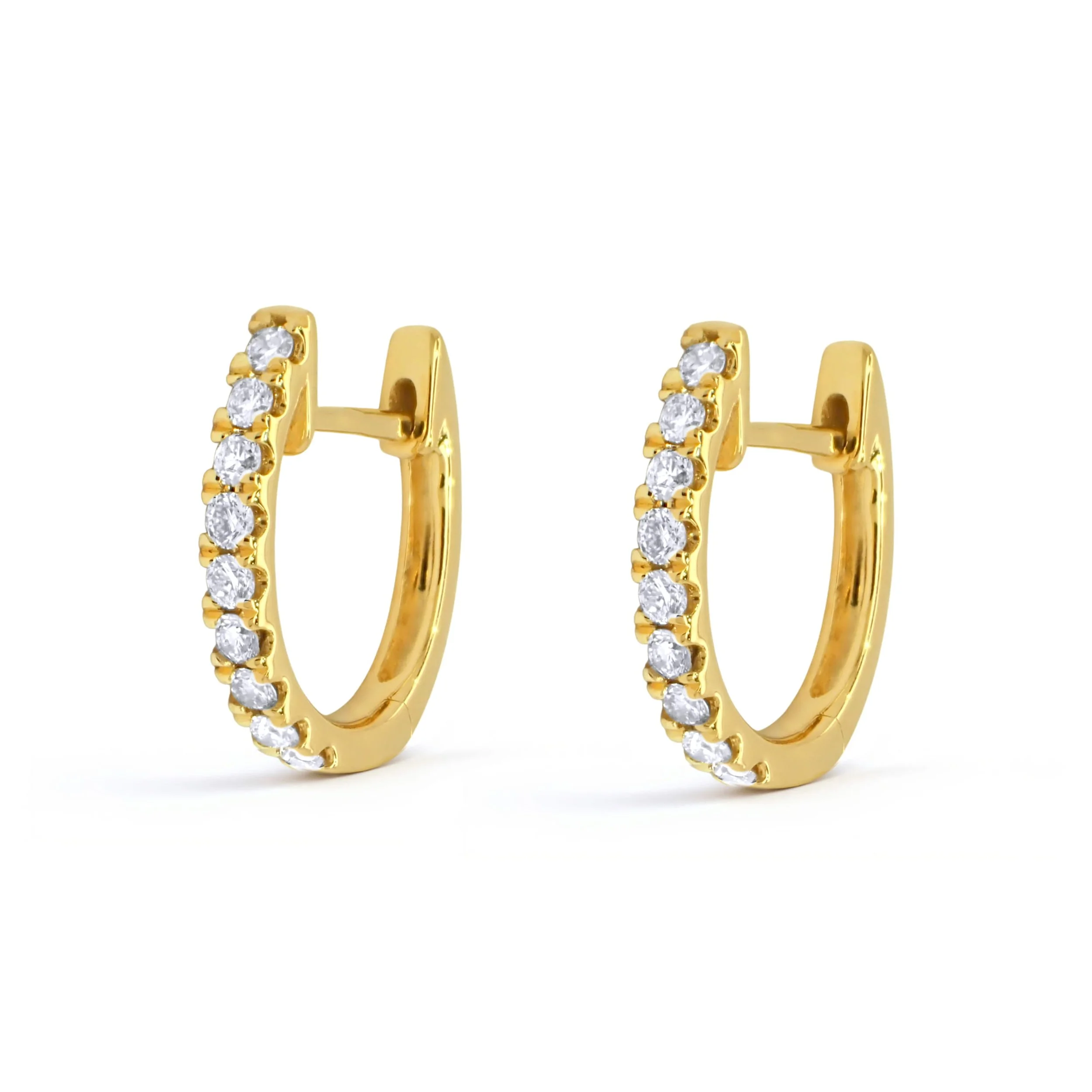 18K Yellow Gold Diamond Skinny Oval Hoop Earrings