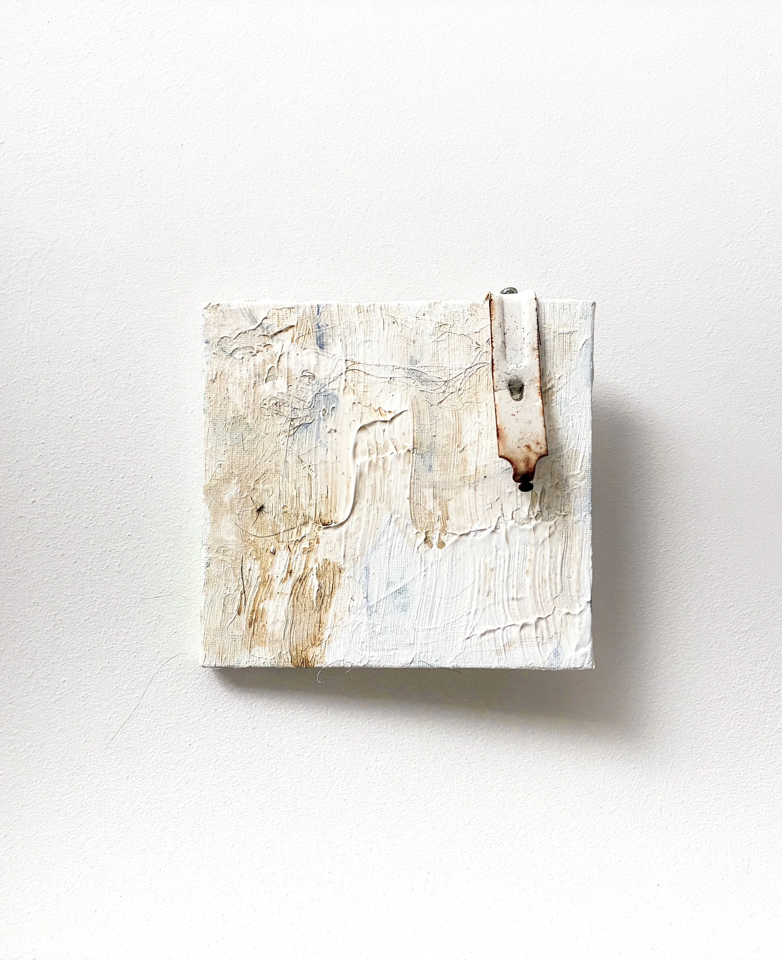 Past Becomes Present, 2026
(Acrylic, texture paste, hair, metal, pencil, canvas) 

Textural matter painting exploring autistic sensory experience, overload, regulation and tactile relief