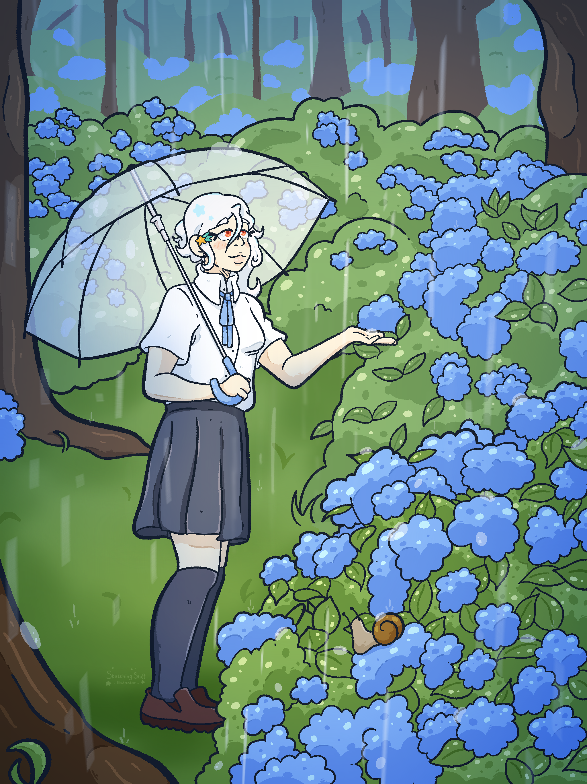 An illustration of one of my characters, made to practise backgrounds/environments. I really like how this one came out! 