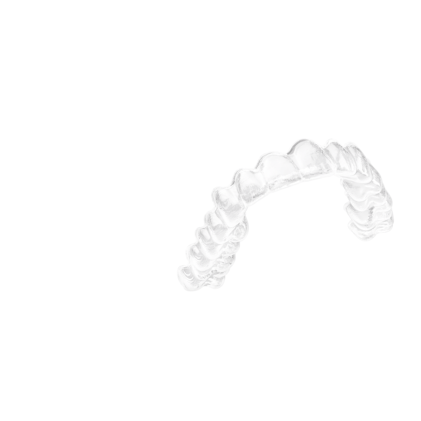 Clear dental aligner on a white background