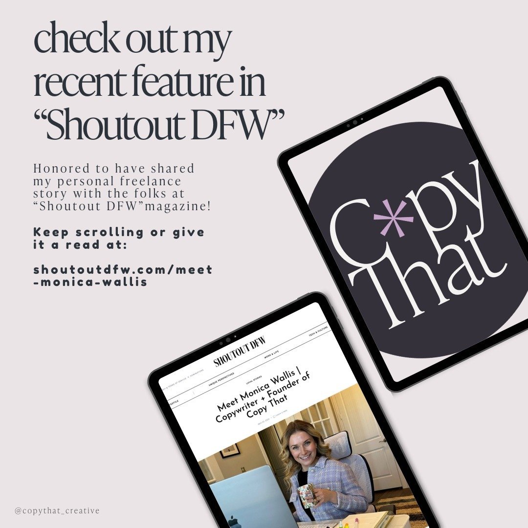 Honored to have been featured in @shoutoutdfwofficial&rsquo;s latest magazine article! 

We chat about: 
-how to get started freelancing
-personality types that'd benefit most from solopreneurship
-my work background &amp; the clients I serve with Co