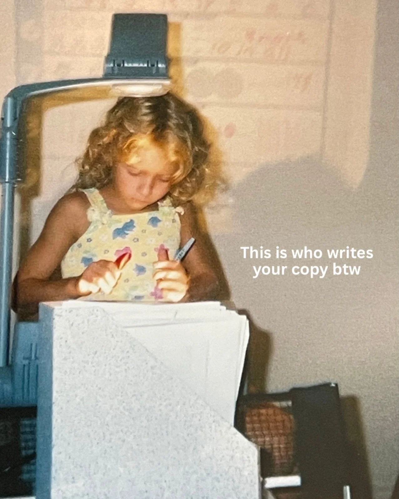 Proof I&rsquo;ve been a writer since before I knew it could be a career 📝

Hi! I&rsquo;m Monica. Your new go-to copywriter.

Long before freelance copywriting, brand strategy or running a business, I was writing family newsletters &amp; pretending t