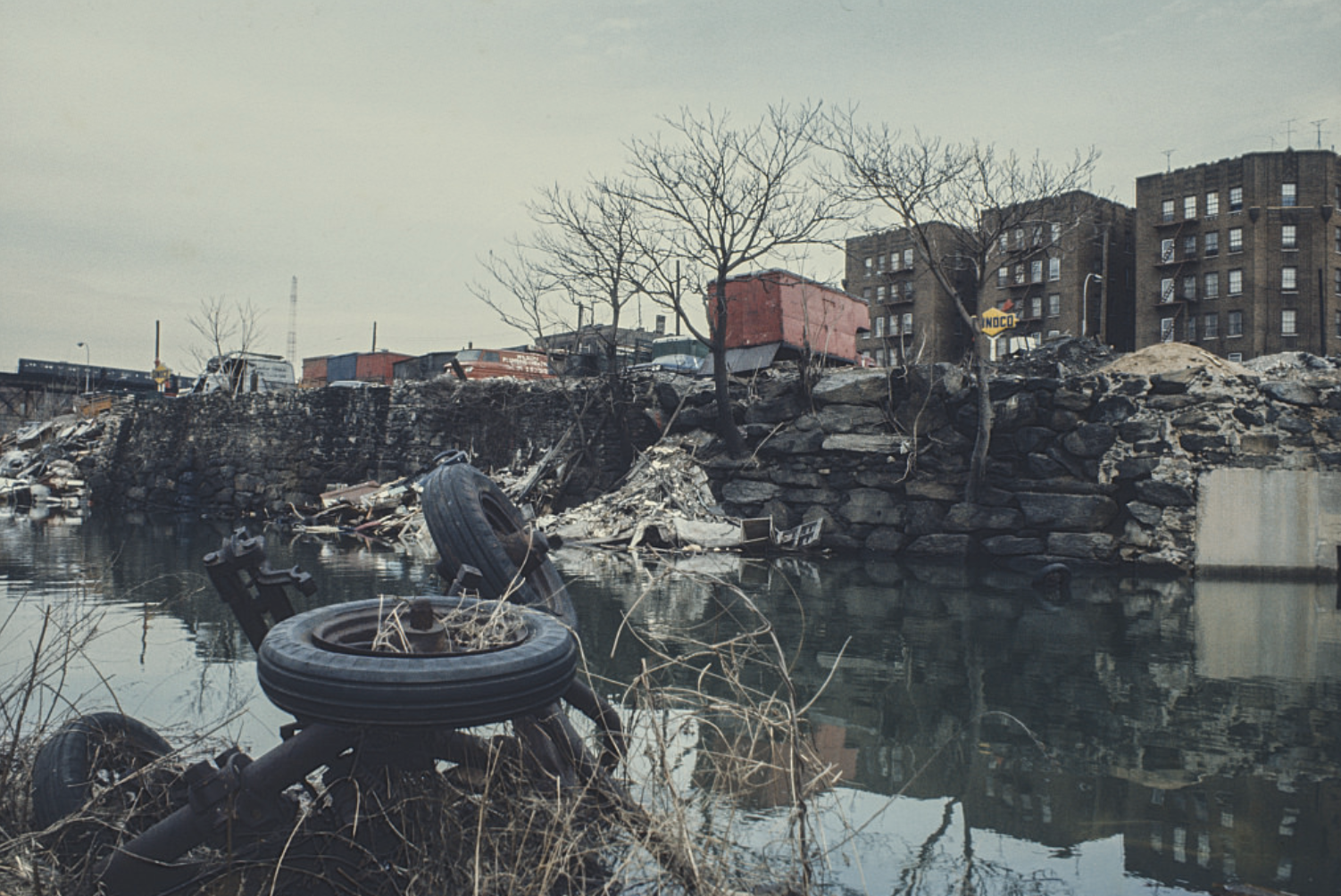 Bronx River straddled by the #5 subway line, Bronx, 1970s