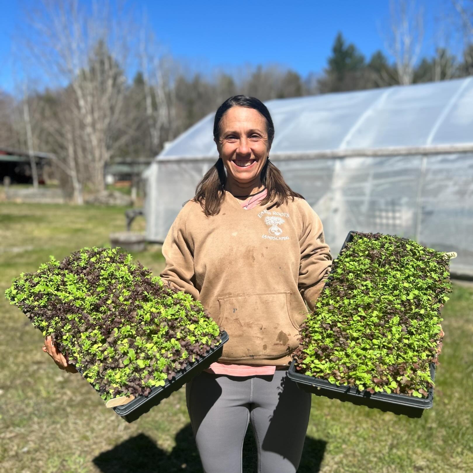 Yayyyyy!  Wynde Kate with our first greenhouse harvest of micro greens! Excited to make and serve breakfast salads tomorrow.