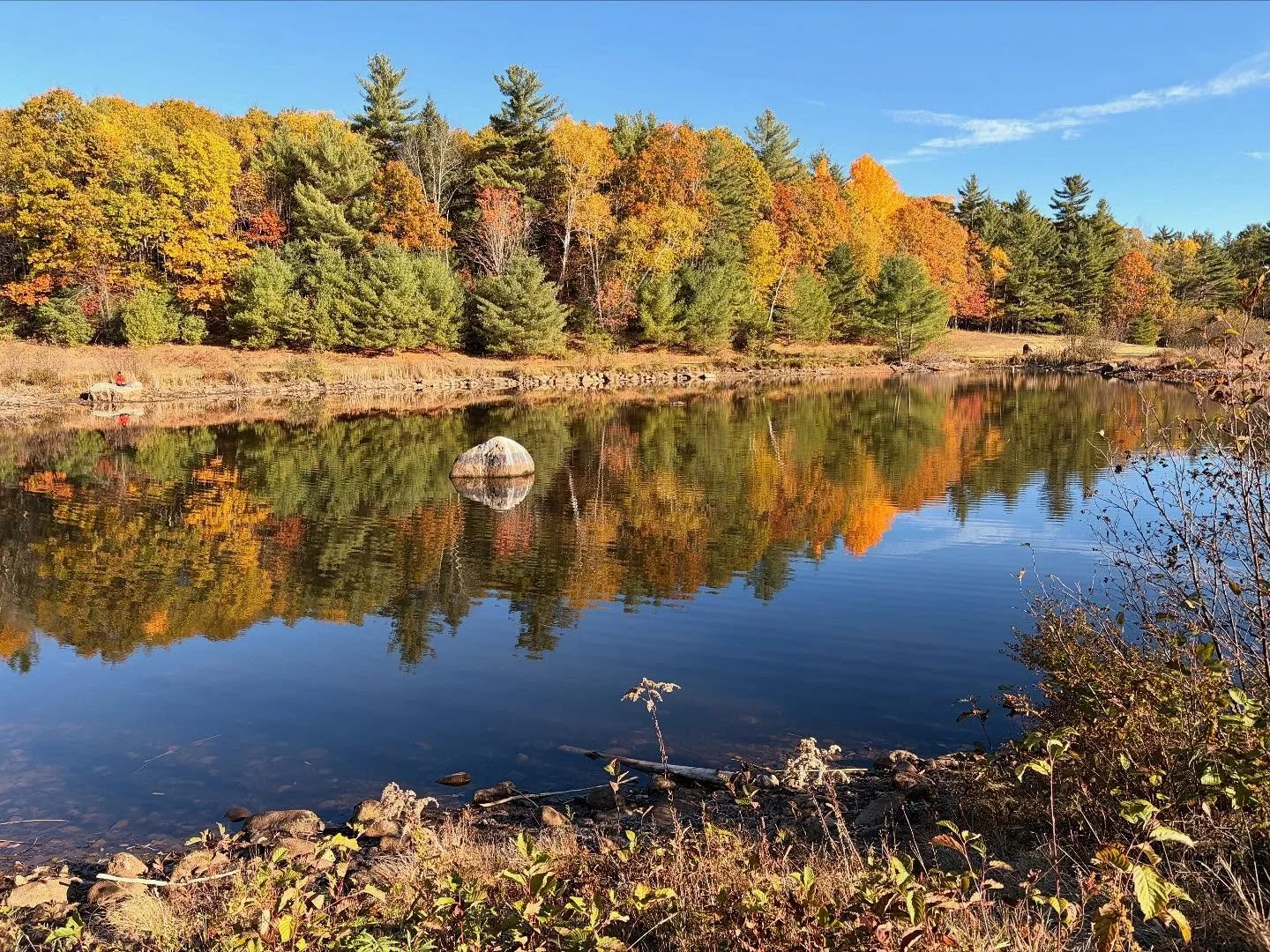 What a difference a couple of weeks makes.  The first picture was taken 2 weeks ago during a mediation retreat.  The second was taken today!  It&rsquo;s officially stick season here now and we had our first snow flakes.  The mountains are dusted and 