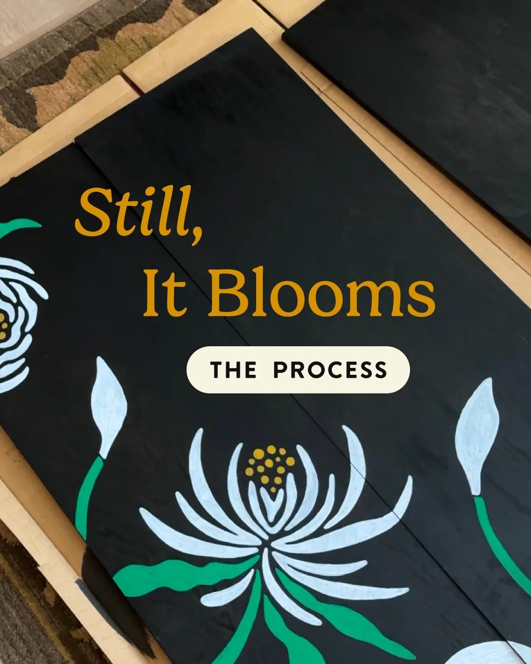 Excited to share my process behind, &ldquo;Still, It Blooms&rdquo;. It was a labor of intersectional love (Ng&atilde; Ba 🫶🏼). I was pulled towards the idea of creating a bigger piece. A triptych that was reminiscent of Vietnamese lacquer paintings 
