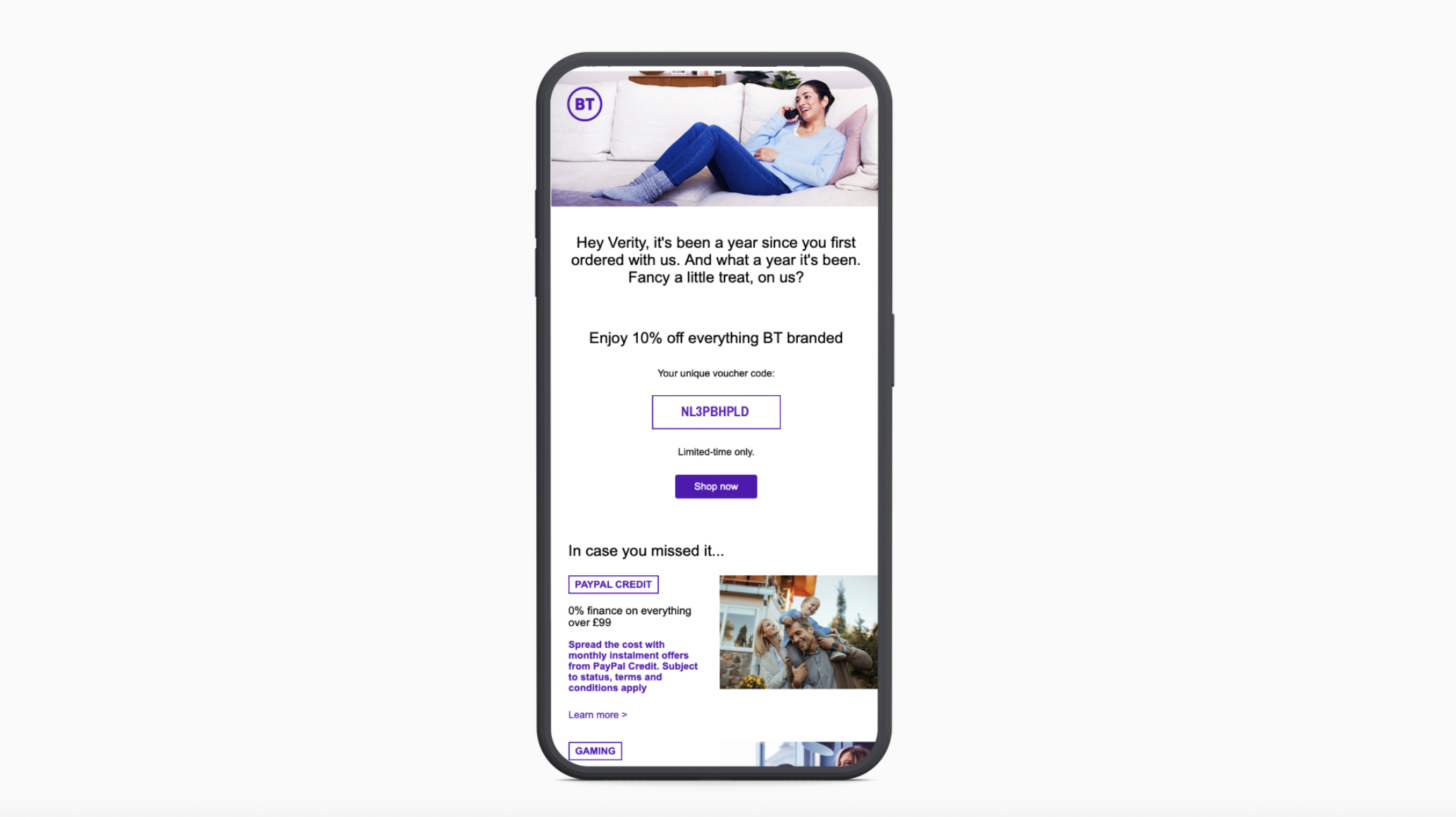 Marketing email to dormant customer base