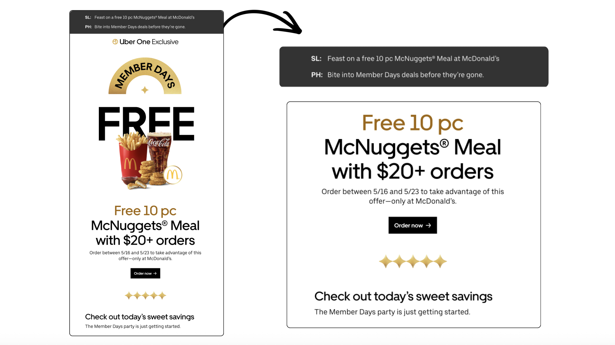 Marketing email. My role: Copy Editor