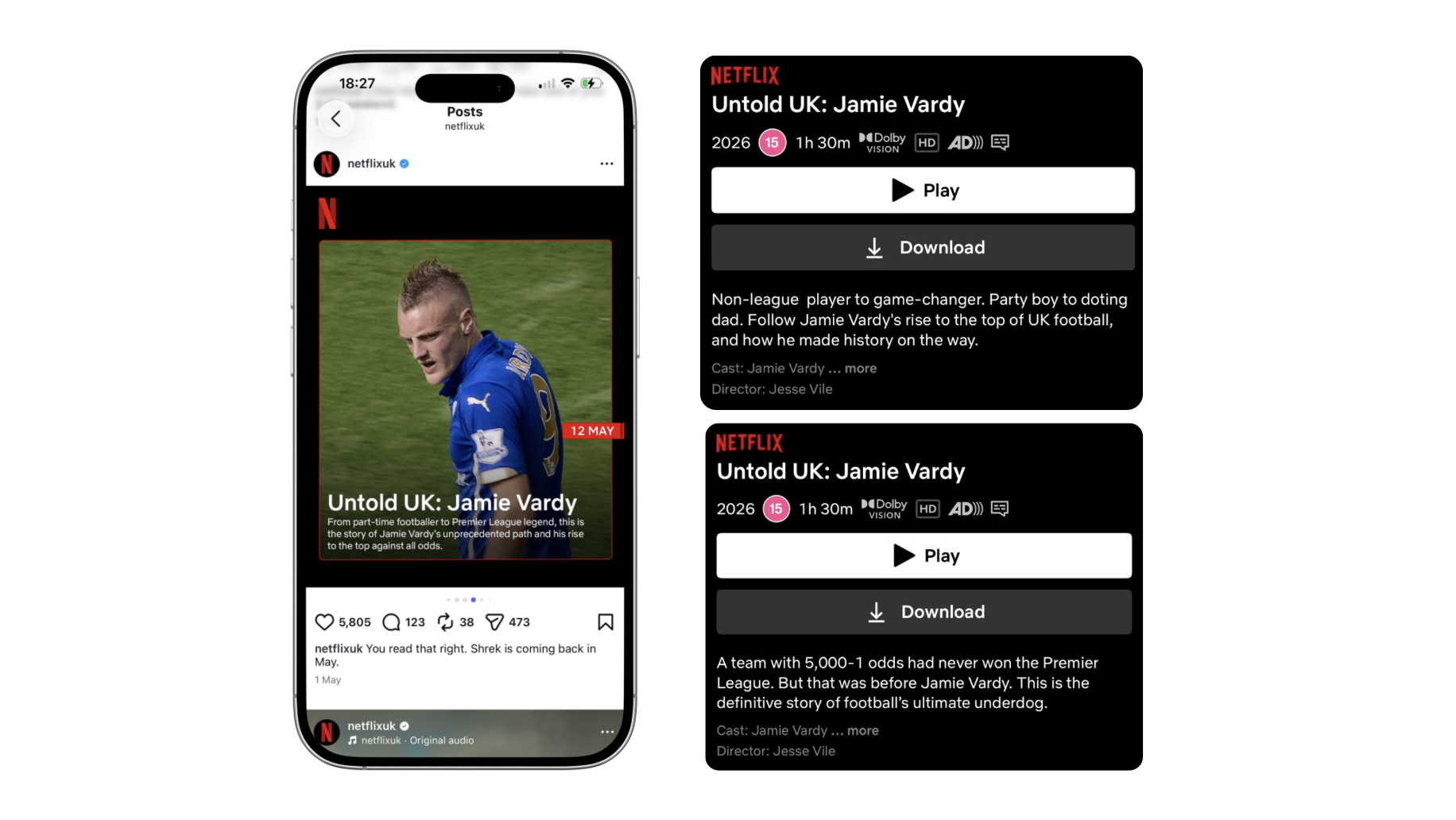 Synopsis variants for 'Untold UK: Jamie Vardy'. Genre: Sports Documentary.