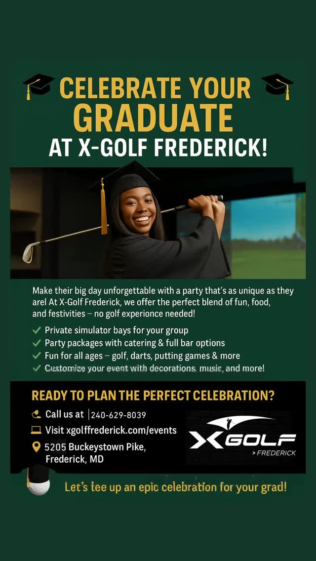 🎓 Ready to celebrate your grad in style? 🎉
Host an unforgettable graduation party at X-Golf Frederick — where fun, food, and festivities come together!
🏌️‍♂️ Private simulator bays
🍔 Catering & full bar packages
🎯 Games, golf, and