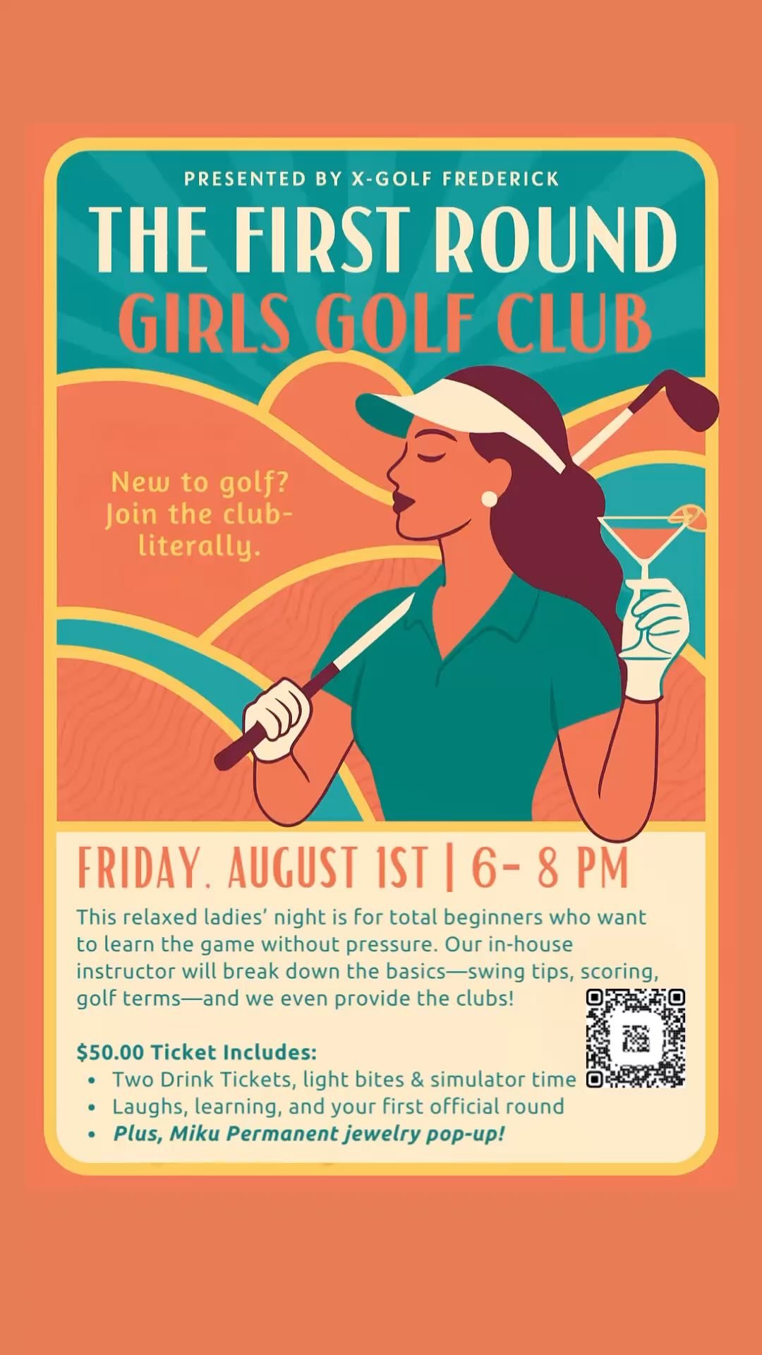 ⛳️ GIRLS GOLF CLUB is almost here! 🎉
Join us Friday, August 1st from 6–8 PM for The First Round — our relaxed, no-pressure night designed just for beginner golfers. 💁‍♀️💚
Whether you’re picking up a club for the first time o