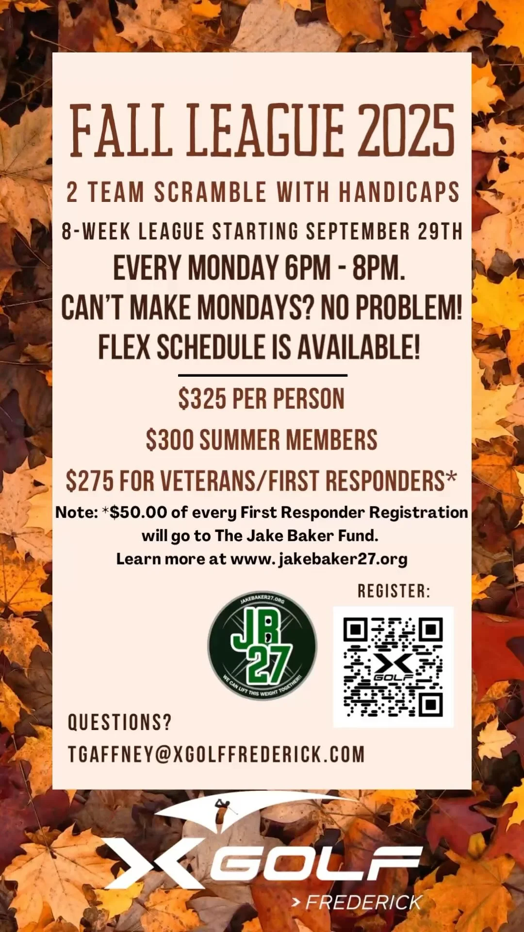 🍂⛳ Fall golf just got real. Our 2v2 Scramble League with handicaps kicks off every Monday at 6PM! Can’t swing Mondays? No sweat — our flex schedule keeps you in the game. Grab your partner, bring your A-game, and battle for bragging righ