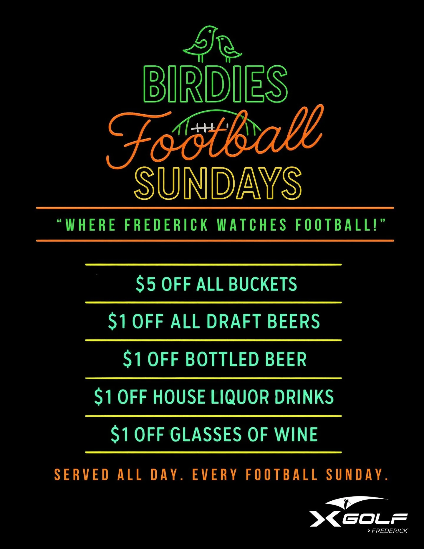 🏈 Sunday Funday at X-Golf Frederick! 🍻
Football is back, and we’ve got all-day drink specials to keep the good vibes rolling!
The Fun Starts on Sunday, September 7th!!🎉
🔥 Week 1: Jayden Daniels jersey giveaway
🔥 Week 2: Lamar Jackson je
