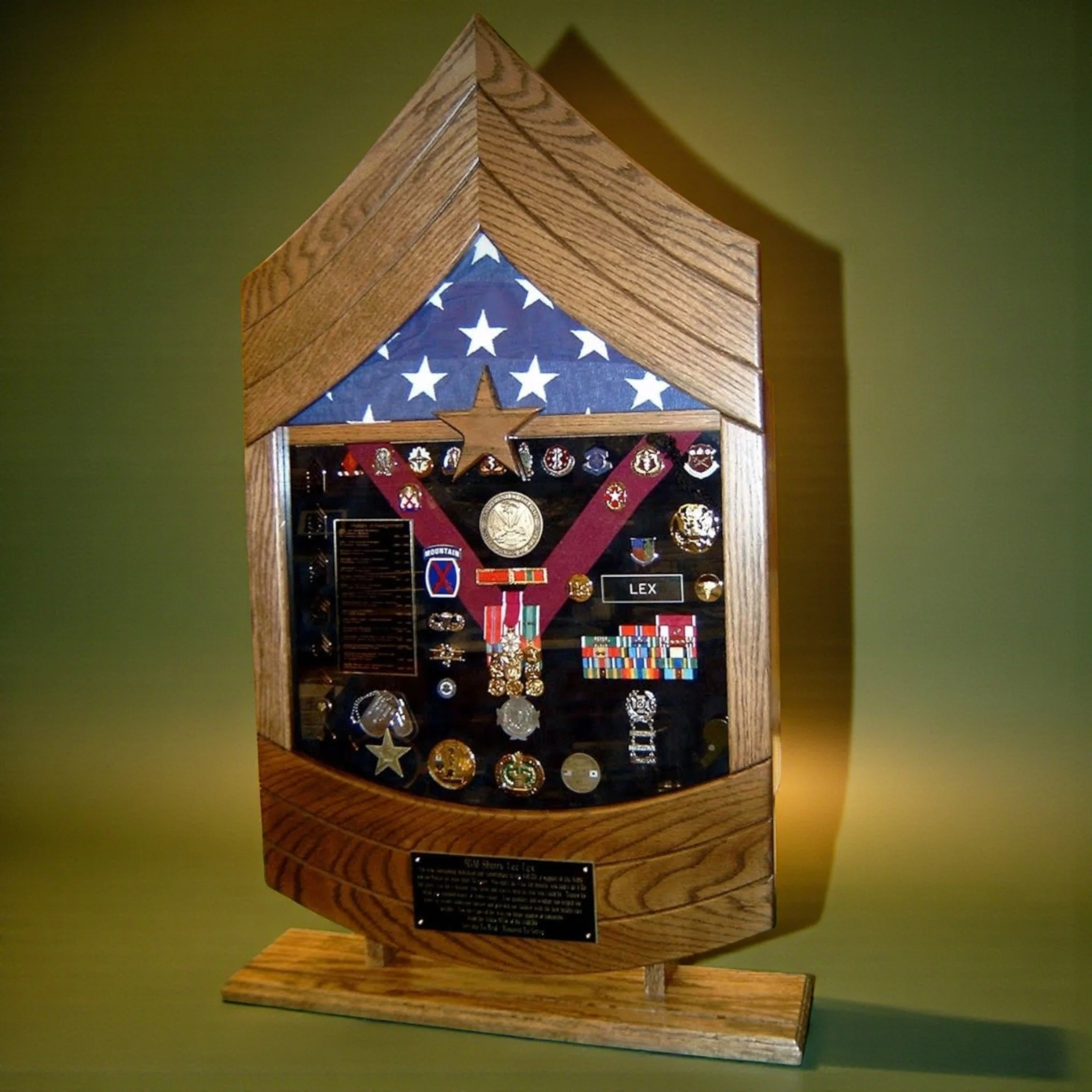 Hand-Carved Wood Veteran Shadow Box