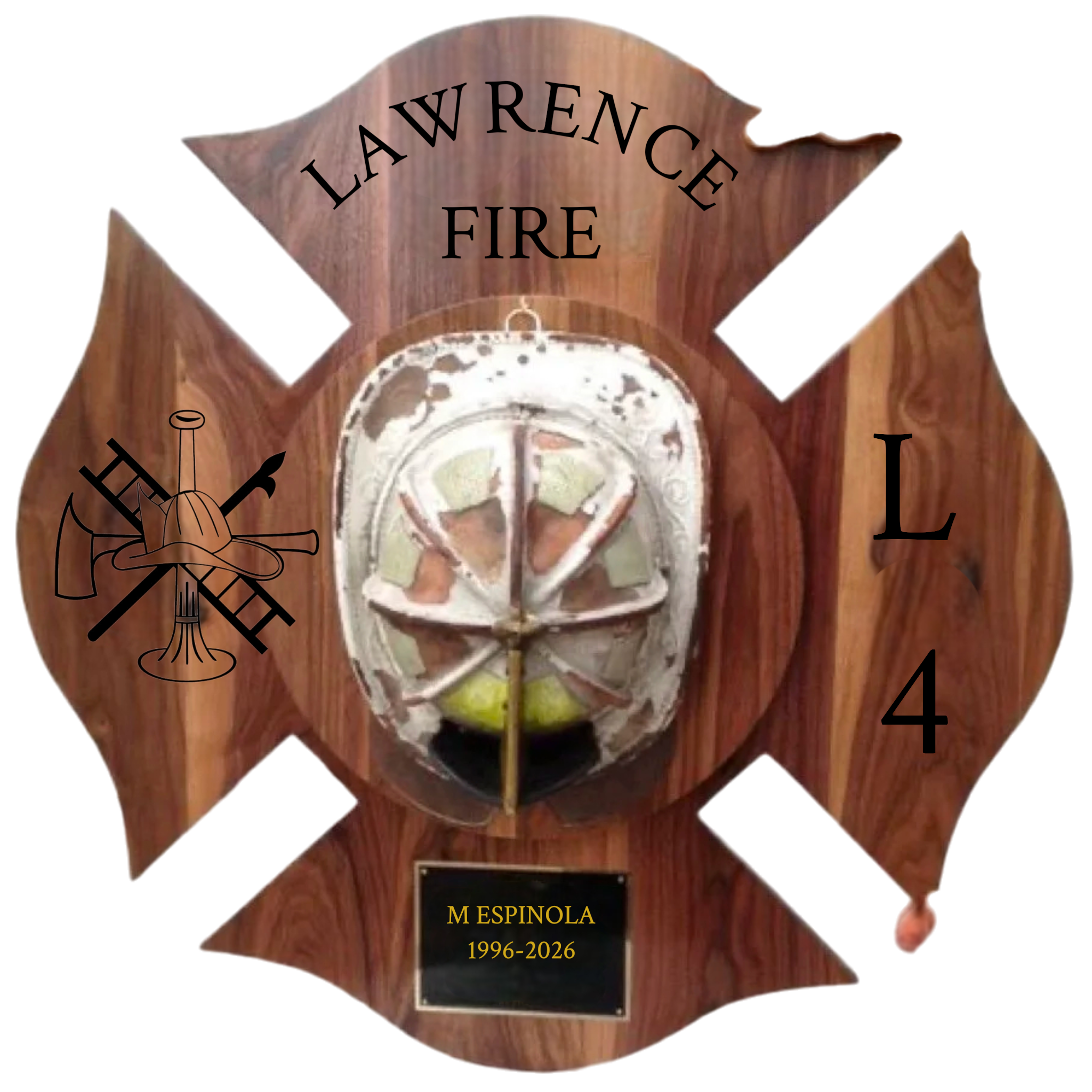 Custom Engraved Wood Maltese Cross Helmet Plaque