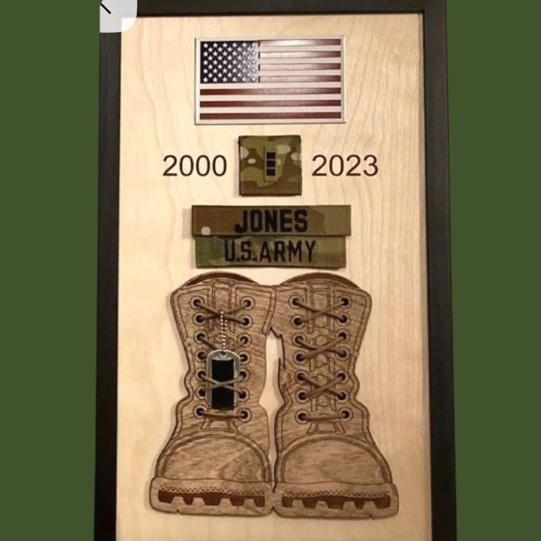 Custom 3D Laser Engraved Army Boots Display with real laces and real Dog Tags
