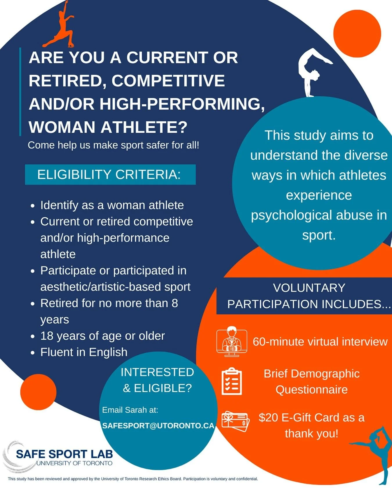 📣 Call for participants! 

We are currently recruiting women athletes who have or are currently participating in aesthetic-based sports (e.g., gymnastics, diving, synchronized swimming , figure skating) to better understand athletes&rsquo; experienc