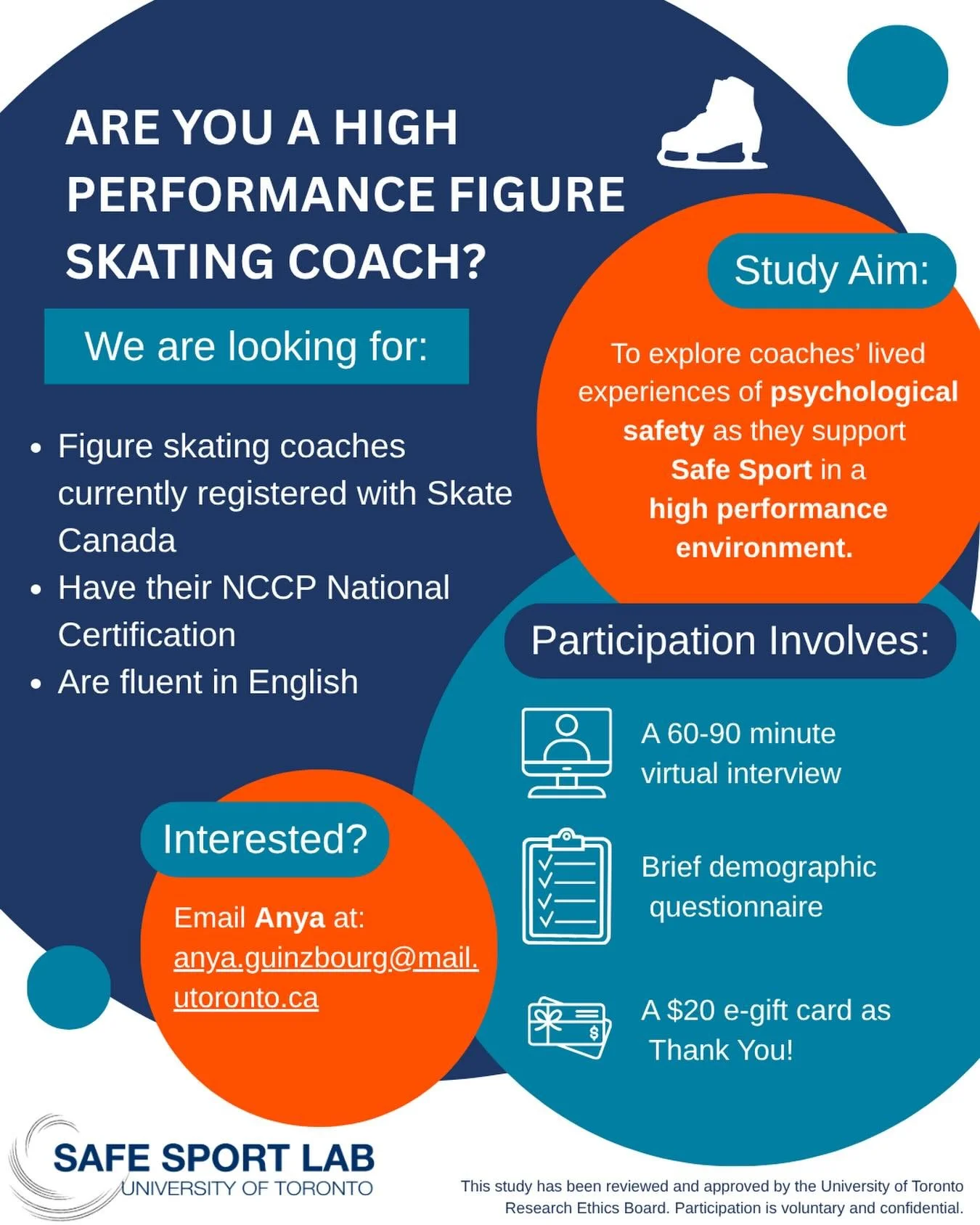 New Study Alert ‼️ 

Are you a high performance figure skating coach, and interested in participating in a research study exploring coaches&rsquo; experiences of psychological safety and well-being as they support Safe Sport?

If interested, please c