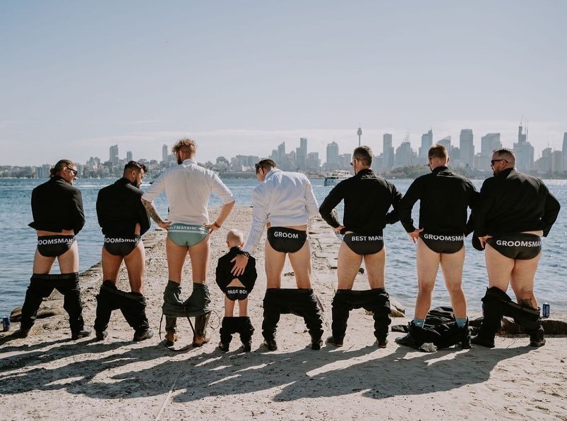 The dress code was &ldquo;Junk in the Trunk&rdquo; and I think we nailed it!​​​​​​​​ 🩲
​​​​​​​​
📸 @storytellersweddingco​​​​​​​​
🏡 Bradleys Head amphitheatre​​​​​​​​
​​​​​​​​
#holymatrimonty #funcelebrant  #moderncelebrant #marriagecelebrant #sydn