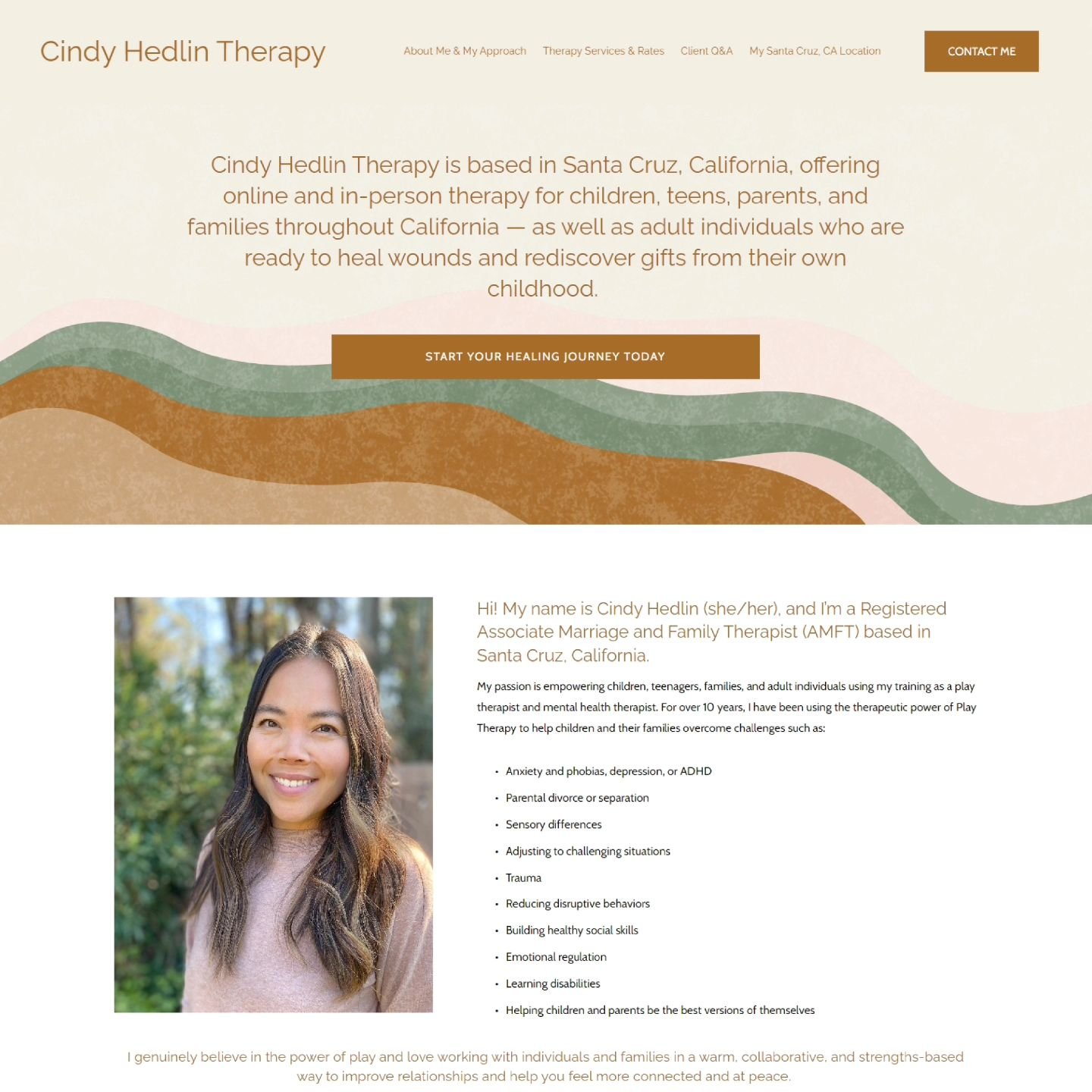 Cindy and I recently worked together on website design for her new practice! Cindy provides therapy for children, teens, parents - and adults healing their inner child. 

Cindy knew she wanted her website to have a minimalist, boho feel. As someone