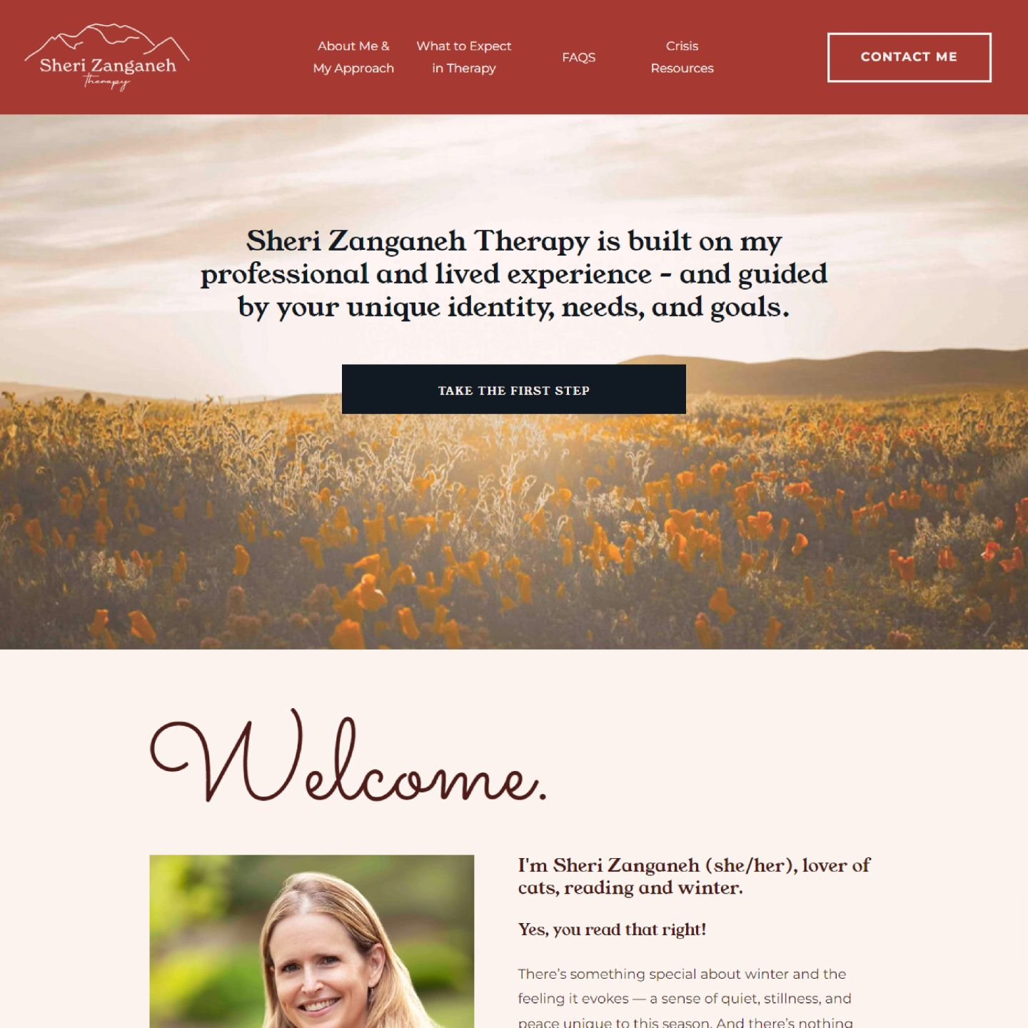 Every time I go back to the Sheri Zanganeh Therapy website, it feels like a warm cup of coffee in a cozy cabin ☕️

When you think of California, winter is probably not the first thing that comes to mind. But Sheri lives in the northern part of the s