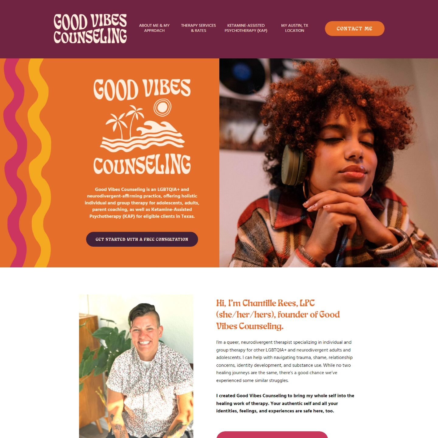 Another look at Good Vibes Counseling! This one was such a BLAST! 

One of the most rewarding parts of brand design for me is seeing it come to life on a website. And website design is a process I love collaborating with clients on, too! 

From the d