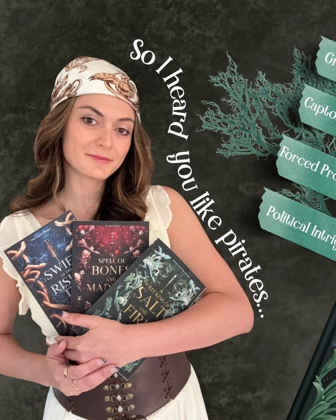Oh do I have the series for you 🏴&zwj;☠️🌊🔱

Welcome to the Nostos Series, a Pirates of the Caribbean x Greek Mythology inspired Romantasy 

Book One: A Wrecking of Salt and Fire
&mdash;&mdash;&mdash;&mdash;&mdash;&mdash;
Plagued by fear.
Haunted b