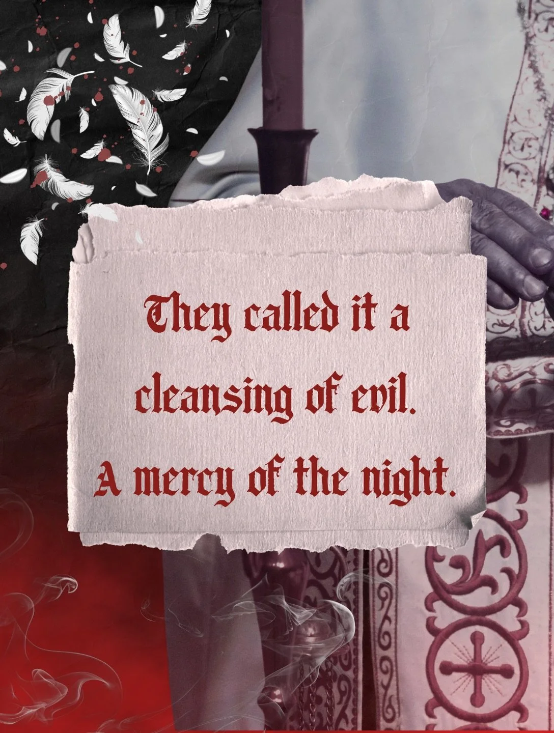 THE SANCTARA ONLY BURN THE INNOCENT🦉🗡️🩸

Add Mercy of the Night to Goodreads and sign up for an ARC now!
&mdash;&mdash;&mdash;&mdash;&mdash;&mdash;
Welcome to Tarvisiae, where saints bleed from marble eyes, witches disappear into the night, and an