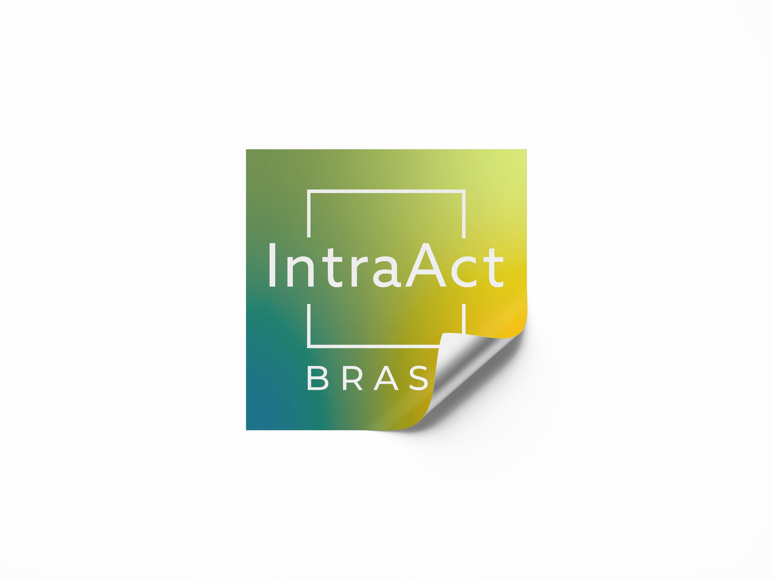 Colorful paper with a folded corner revealing the word 'IntraAct' and part of the word 'BRAS' in white text on a gradient background that transitions from blue to yellow. IntraAct branding.