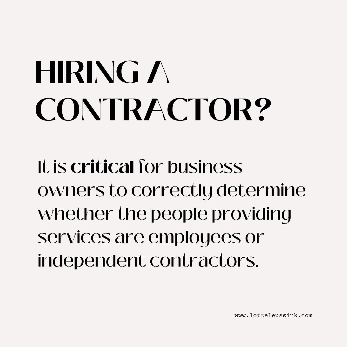 Ready to hire help? Amazing! 

Wanting to hire a contractor? Make sure you know the rules to ensure that what you&rsquo;re asking for aligns with the IRS and State rules. 

#contractors #employees #businesstips #compliance #irs