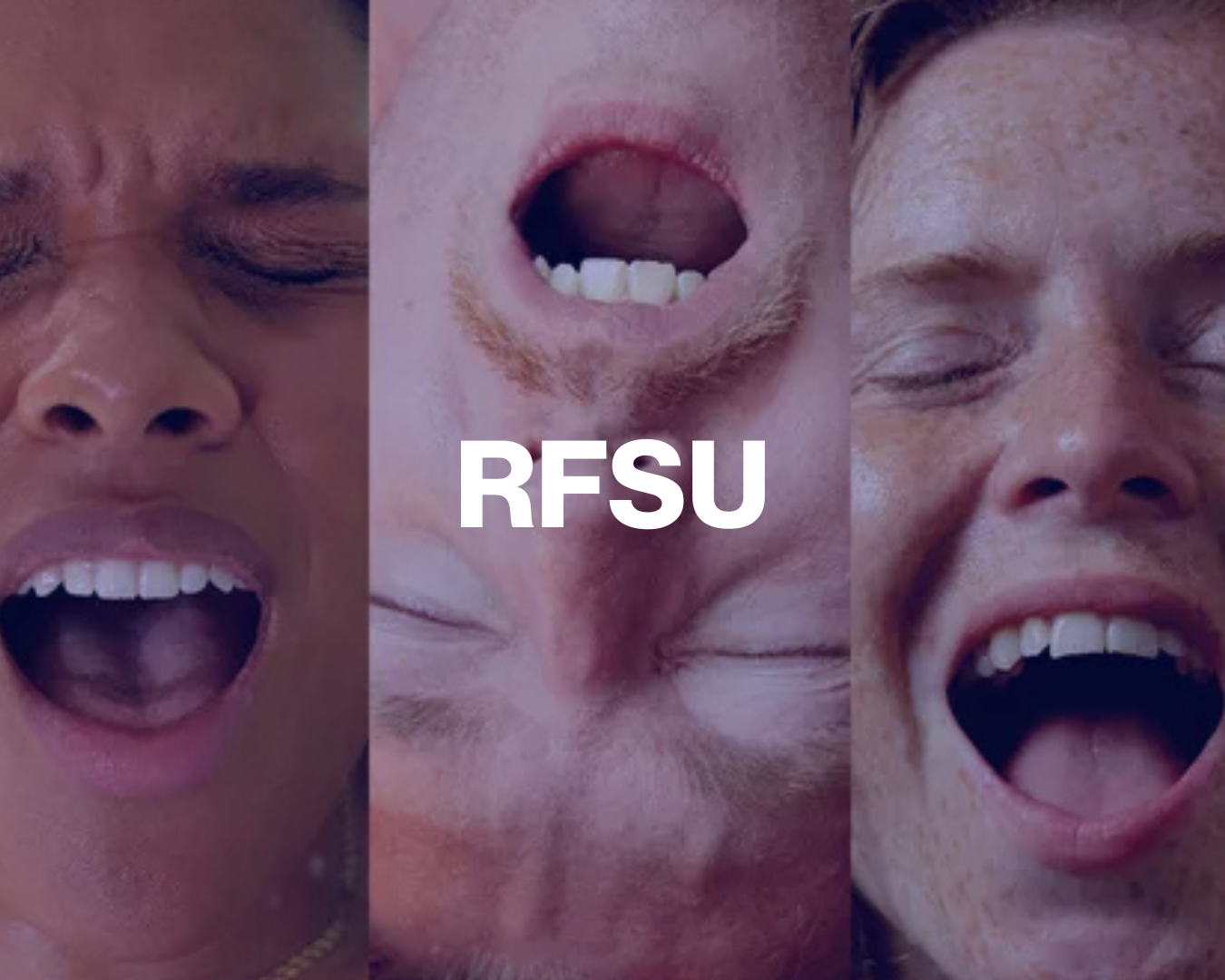 Collage of diverse people with expressions of joy and excitement, with the text 'RFSU' in the center.