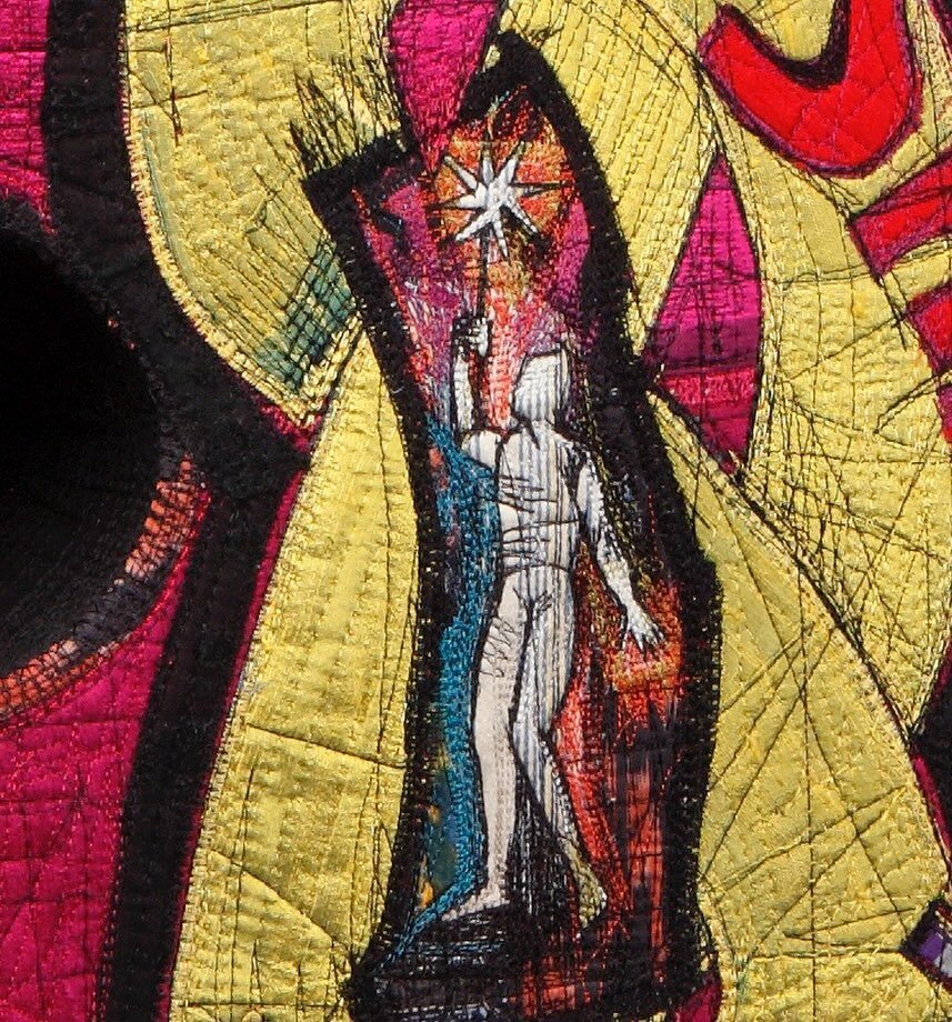 From the archives: Another detail of the stitched figure-who-carries-a-star motif from the sculptural vessel Flicker. 
The 2nd image is of the entire vessel. #kaykhanart #contemporaryfiberartist #contemporaryfibreart #contemporaryfiberart #sculptural