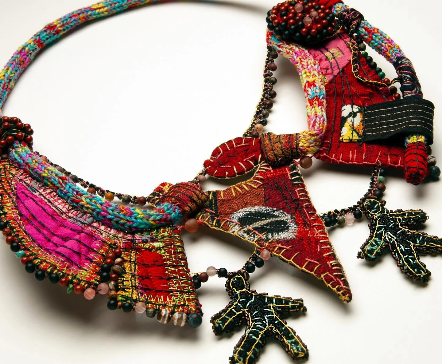 Cropped image of my narrative necklace “Geometry and Metaphor” from the recent photo shoot. 
Photo by Penina M.
©️ Kay Khan Art, 2025, all rights reserved. #kaykhanart #textilenecklaces #contemporaryfibreart #contemporaryfiberart #co