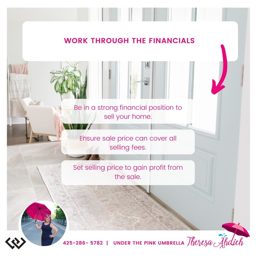 Seller Tip - April

WORK THROUGH THE FINANCIALS
✔️ Be in a strong financial position to sell your home. 
✔️ Ensure sale price can cover all selling fees. 
✔️ Set selling price to gain profit from the sale.

#TheresaAhdieh #Windermere #Seattle #RealEs