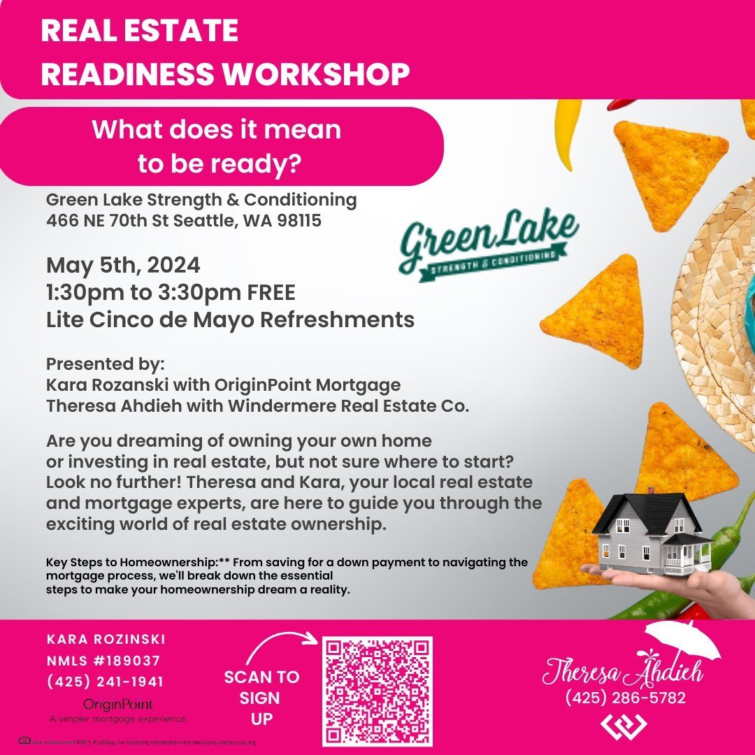 It's not too late to sign up for our Real Estate Readiness Workshop!
This Sunday, May 5th from 1:30pm - 1:30pm at Green Lake Strength &amp; Conditioning

Learn Key Steps to Homeownership:** From saving for a down payment to navigating the mortgage pr