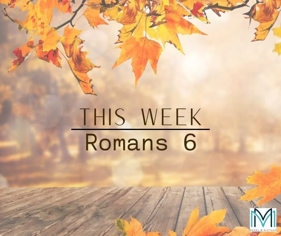 This week Mary will teach through Romans 6.  In this chapter, Paul moves from the doctrine of justification into discussing the doctrine of sanctification. We hope you will join us Tuesday evening at 6:30 or Wednesday morning at 9:30.

Remember, it's