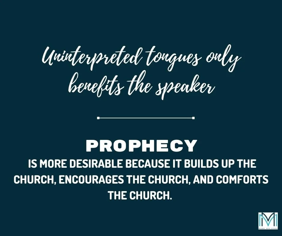 In 1 Corinthians 14, Paul emphasizes that prophecy is more desirable because it builds up the church, encourages the church, and comforts the church.  Uninterpreted tongues only benefit the speaker (so better to do that privately). He mandates an ord