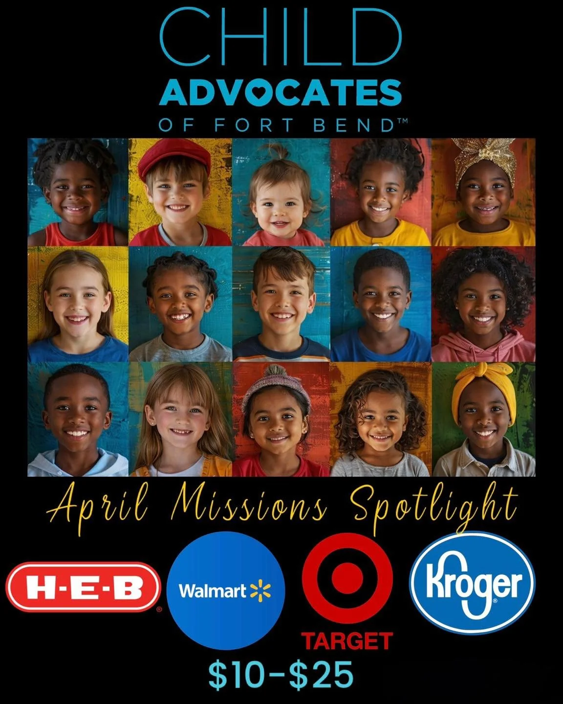 💚🩵Our April Missions Spotlight is on&hellip; Child Advocates of Fort Bend! 🩵💚

We will be collecting $10-$25 gift cards to HEB, Walmart, Target, &amp; Kroger April 14/15 &amp; 21/22! Check out all the things CAFB does to serve our community and a