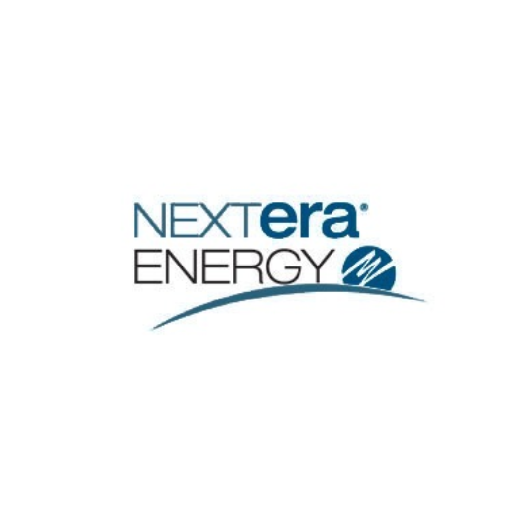 Logo of NextEra Energy in blue color on a white background