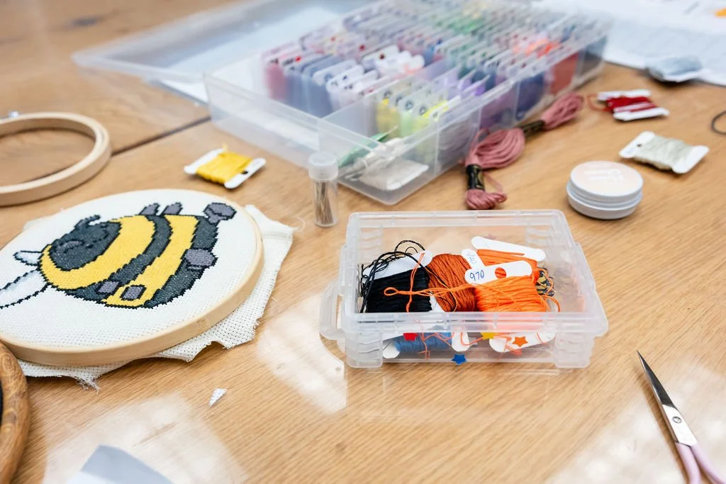 Cross stitch supplies in the Art Vault at Staunton Clayground